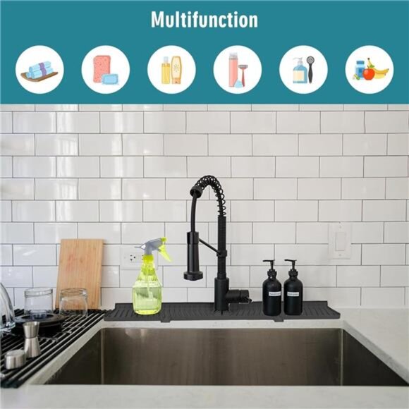 Kitchen Sink Splash Guard, 30" Sink Splash Guard, Faucet Mat, Longer Silicone - Picture 4 of 16